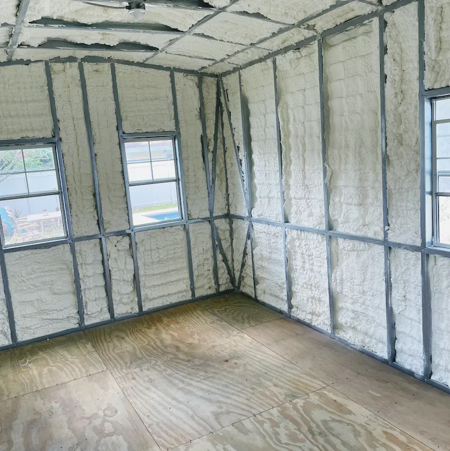Closed-cell spray foam insulation applied to wall cavities in a residential project in Morro Bay